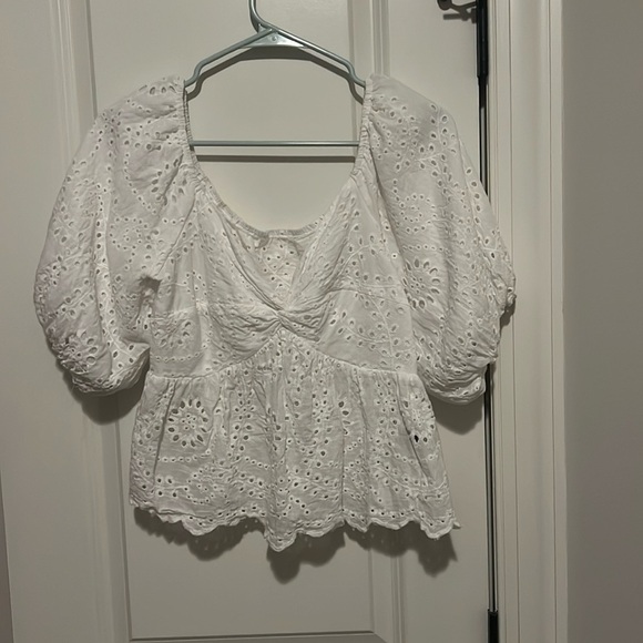 Shein size XL white Bridal peasant boho top w puffy sleeves - Picture 1 of 6
